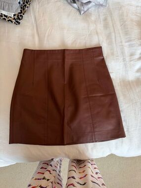 Astr Chocolate Brown Faux Leather Mini Skirt
